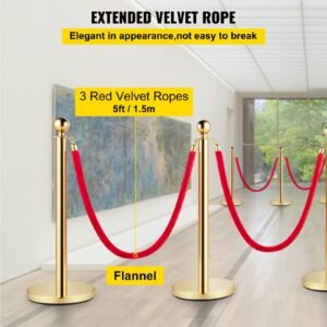 4pcs gold stanchion posts queue, 38 inch red velvet rope, crowd control barriers queue line rope, barriers for party supplies