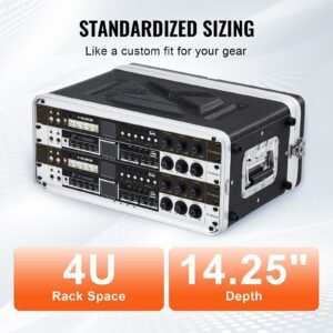 4u rack case, standard 14 in depth, server rack cabinet with abs construction handle heavy duty twist butterfly latches, detachable front & back panels, for amps, mixers, microphone receivers