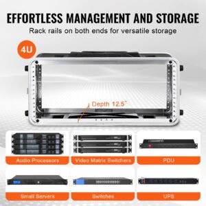 4u rack case, standard 14 in depth, server rack cabinet with abs construction handle heavy duty twist butterfly latches, detachable front & back panels, for amps, mixers, microphone receivers