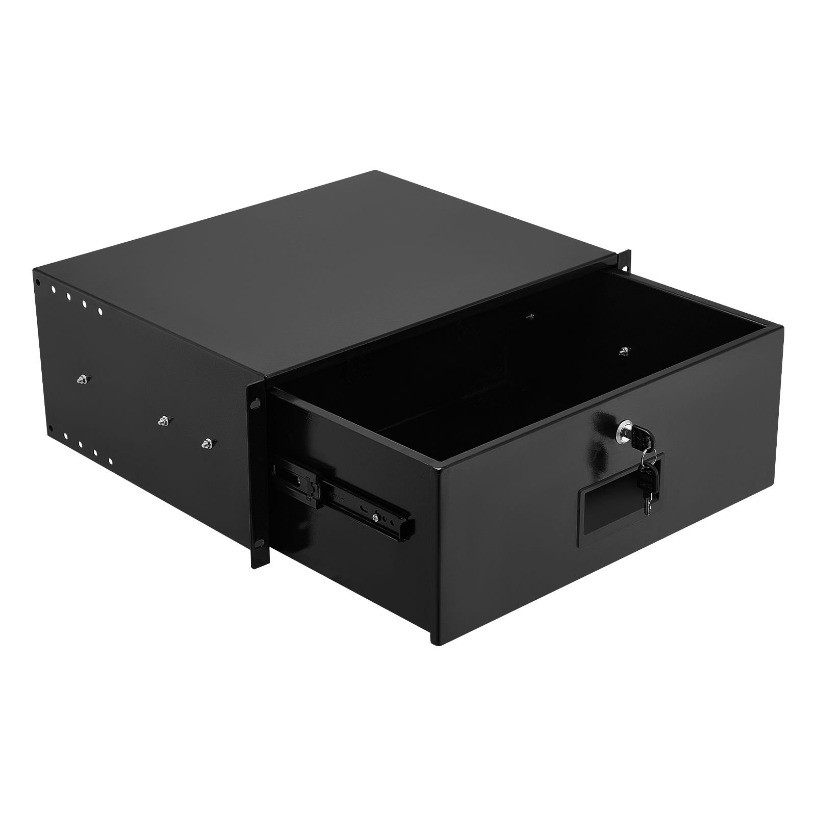 4u rack mount drawer, 50 lbs max load bearing, lockable server cabinet case, sliding drawer with lock and cable management holes, for 19 in network equipment server av rack or cabinet enclosure