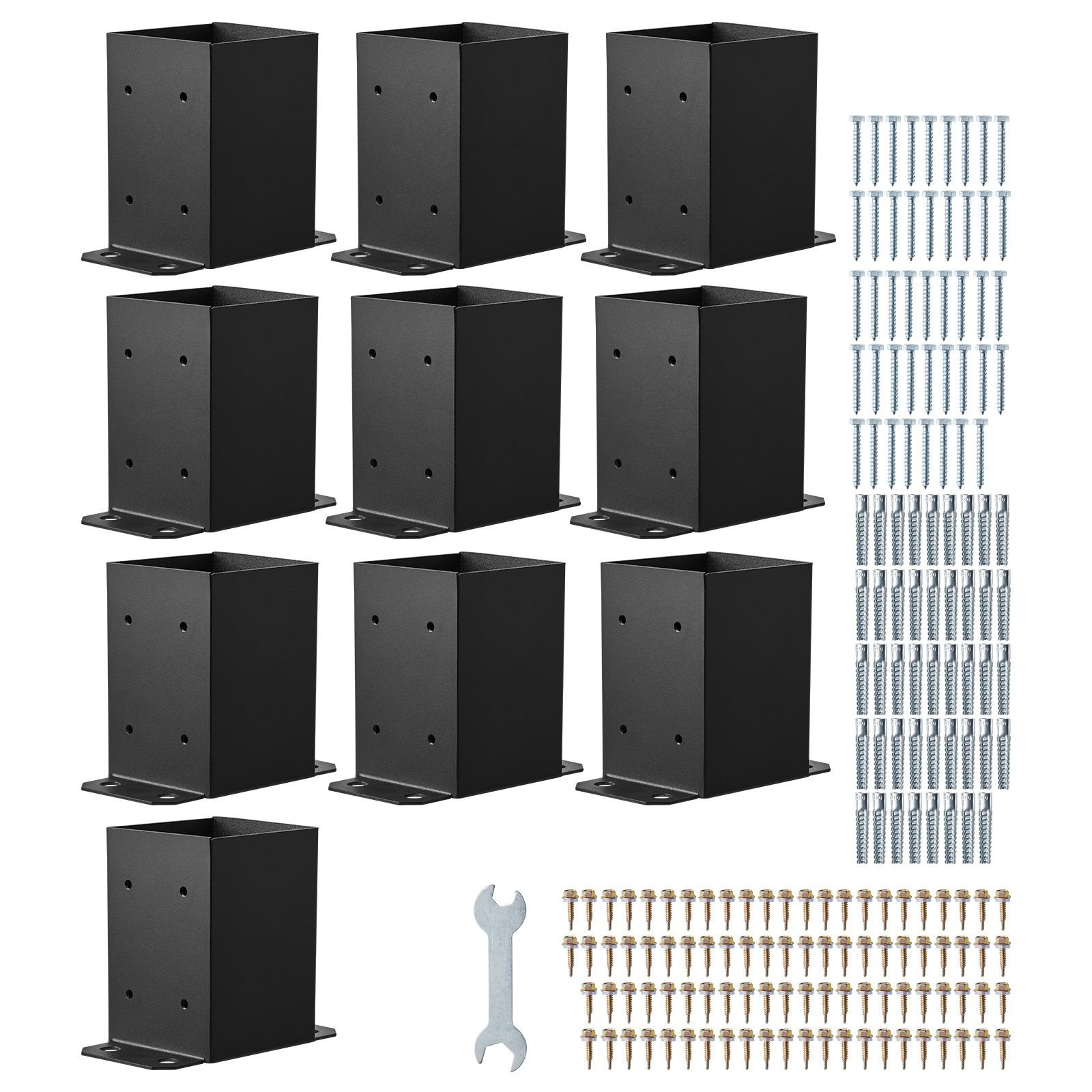 4x4 post base 10 pcs, inner size 3.6x3.6 inch / 91.44x91.44 mm post brackets, heavy duty carbon steel decking posts, wood posts brackets for pavilion deck railing support deck base plate, black