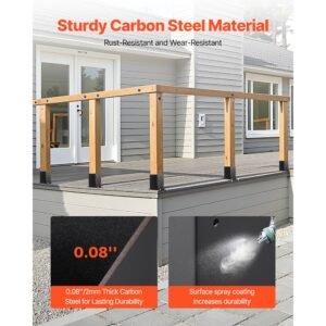 4x4 post base 10 pcs, inner size 3.6x3.6 inch / 91.44x91.44 mm post brackets, heavy duty carbon steel decking posts, wood posts brackets for pavilion deck railing support deck base plate, black