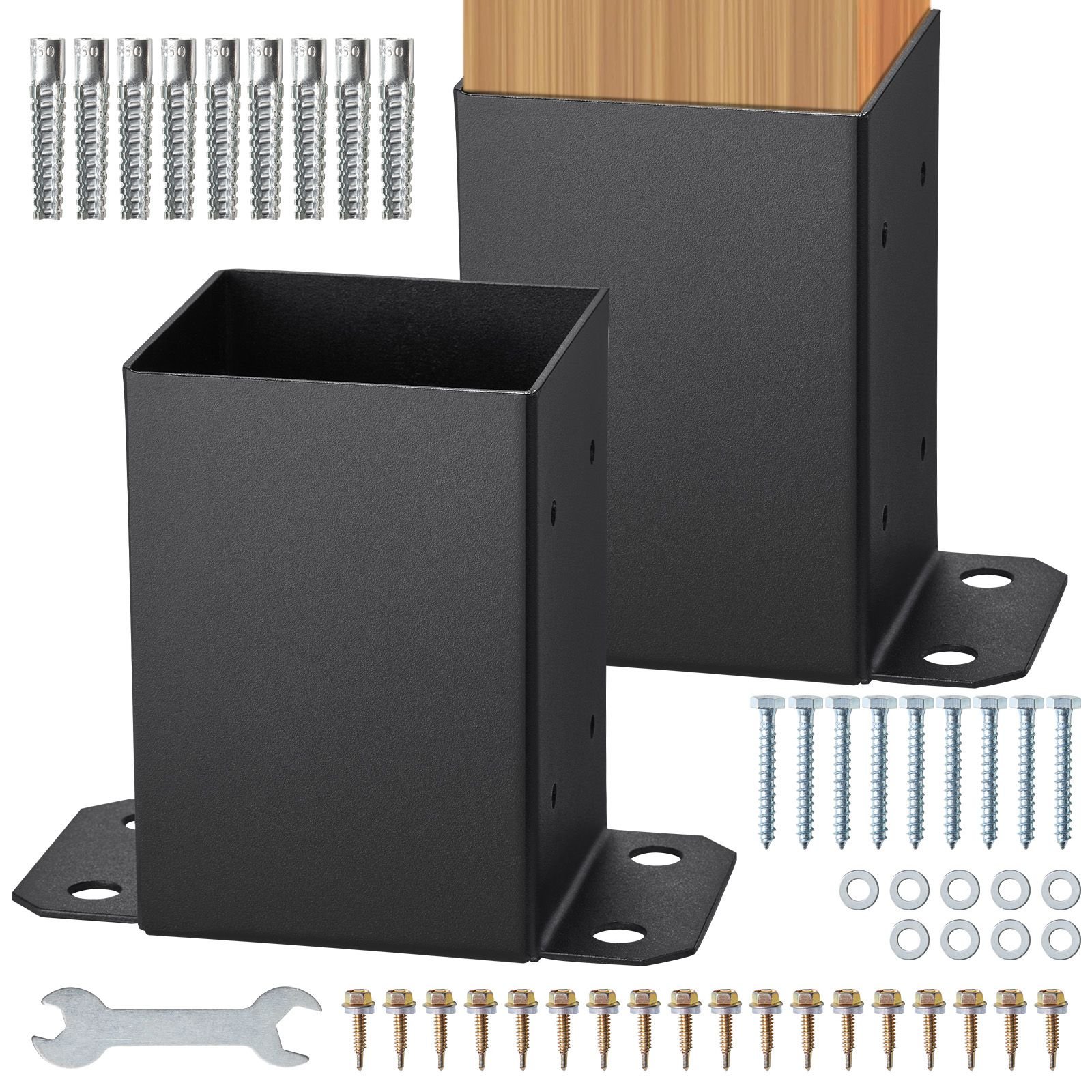 4x4 post base 2 pcs, inner size 3.6"x3.6" post base brackets, heavy duty powder coated post anchor matte black wood post brackets for pavilion deck railing support deck base plate
