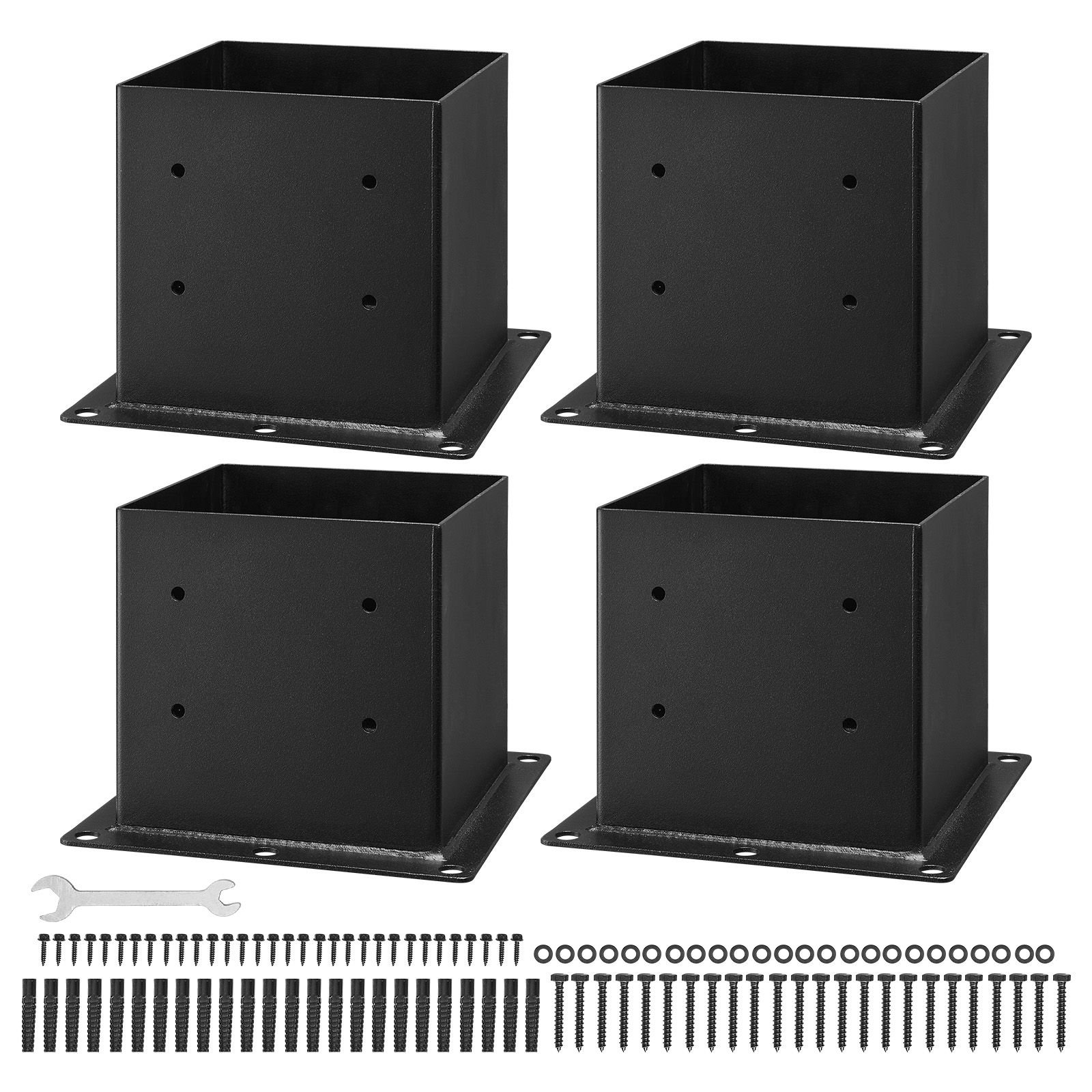 4x4 post base 4 pcs, inner size 3.6x3.6 inch / 92x92 mm post brackets, heavy duty carbon steel decking posts, wood posts brackets for pavilion deck railing support deck base plate, black