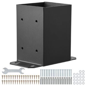 4x4 Post Base 4 Pcs, Inner Size 3.6"x3.6" Post Base Brackets, Heavy Duty Powder-Coated Post Anchor Matte Black Wood Post Brackets for Pavilion Deck Railing Support Deck Base Plate