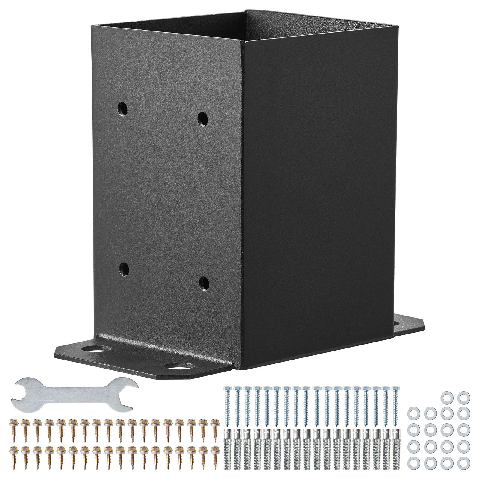 4x4 post base 4 pcs, inner size 3.6"x3.6" post base brackets, heavy duty powder coated post anchor matte black wood post brackets for pavilion deck railing support deck base plate