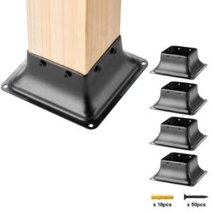 4x4 Post Base 4Pcs, Internal 3.6"x3.6" Heavy Duty Powder-Coated Steel Post Bracket Fit for Standard Wood Post Anchor, Decking Post Base for Deck Porch Handrail Railing Support
