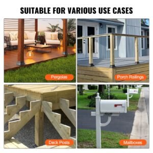 4x4 post base 4pcs, internal 3.6"x3.6" heavy duty powder coated steel post bracket fit for standard wood post anchor, decking post base for deck porch handrail railing support