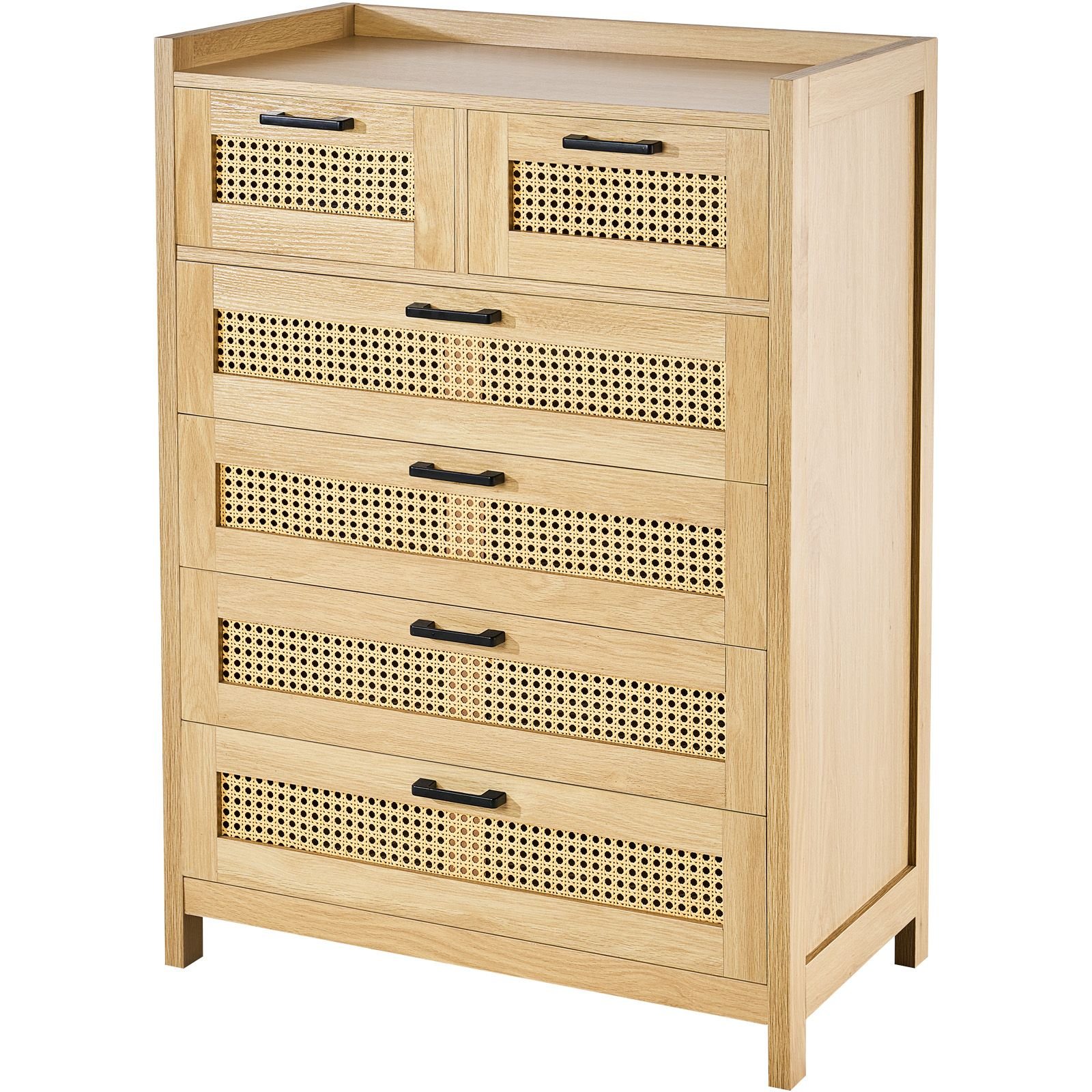 5 drawer rattan dresser, boho dresser, rattan chest of drawers with spacious storage, natural rattan dresser for bedroom, living room & hallway,rattan nightstand with sturdy handles&legs, brown