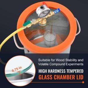 5 gallon vacuum chamber, upgraded tempered glass lid vacuum degassing chamber, 304 stainless steel chamber, for stabilizing wood, resin degassing, silicone degassing and plaster degassing