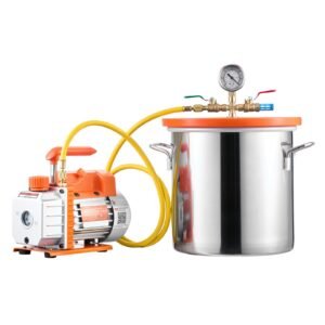 5 Gallon Vacuum Chamber with Pump, 3.5 CFM, Single Stage Vacuum Pump, Stainless Steel Degassing Chamber Kit with Tempered Glass Lid, 5 ft Hose, for Stabilizing Wood Degassing Silicone Resin