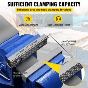 5" heavy duty bench vise, double swivel rotating vise head/body rotates 360°,pipe vise bench vices 30kn clamping force,for clamping fixing equipment home or industrial use