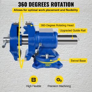 5" heavy duty bench vise, double swivel rotating vise head/body rotates 360°,pipe vise bench vices 30kn clamping force,for clamping fixing equipment home or industrial use