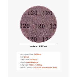 5 inch mesh abrasive sanding discs, 50pcs 120 grit anti clogging ceramic sandpapers dust free, hook and loop sanding discs for metal wood plaster sanding, car body repair, paint removal