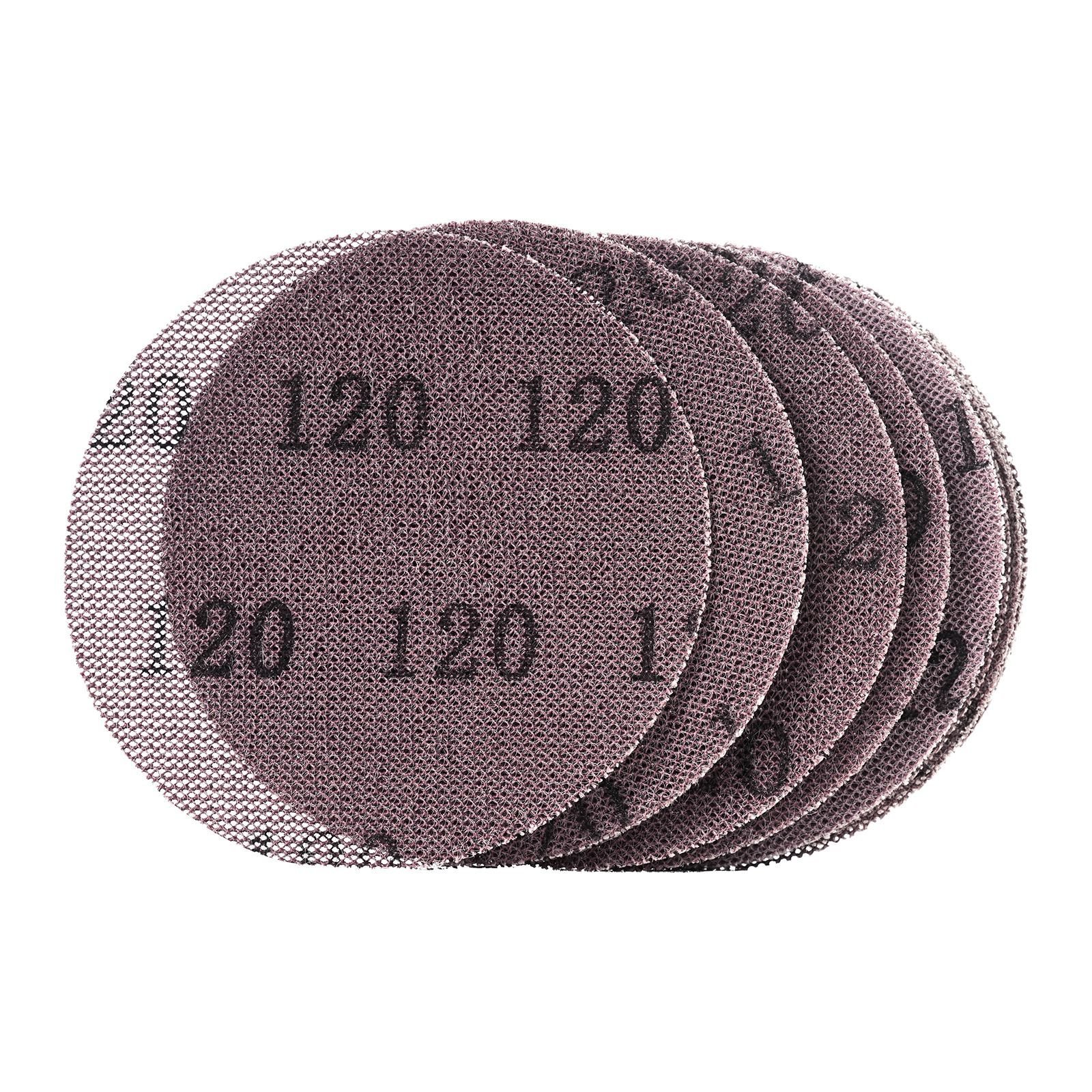 5 inch mesh abrasive sanding discs, 50pcs 120 grit anti clogging ceramic sandpapers dust free, hook and loop sanding discs for metal wood plaster sanding, car body repair, paint removal