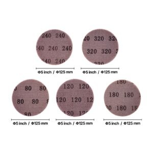 5 inch mesh abrasive sanding discs 50pcs, grit 80/120/180/240/320 assorted anti clogging ceramic mesh sandpapers, hook and loop sanding discs for metal wood plaster, car body, paint removal