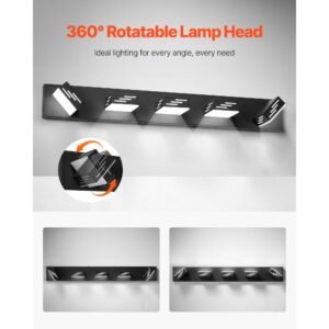 5 light led modern vanity light fixtures, 33.46 inch, black finish bathroom wall lighting fixture over mirror, with ip44 waterproof, for bathroom, living room, bedroom, hallway, cool white 6000k