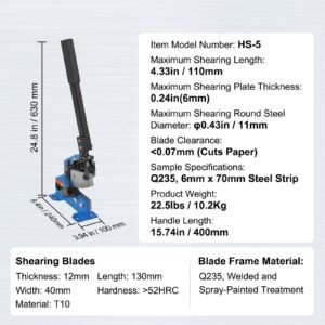 5" manual hand plate shear for metal sheet processing, hs 5 benchtop cutter with q235 material, for crafts thick steel crafting, heavy duty roll press machine for builders, diy enthusiasts