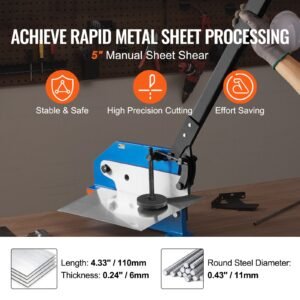 5" manual hand plate shear for metal sheet processing, hs 5 benchtop cutter with q235 material, for crafts thick steel crafting, heavy duty roll press machine for builders, diy enthusiasts