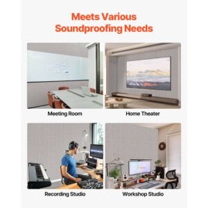 5 pack acoustic panels with self adhesive, 47.2 x 23.6 x 0.4 inch sound proof foam panels, polyester fiber soundproof wall panels high density, for home, studio, office, theater, camel