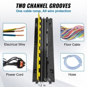 5 pcs cable protector ramp, 2 channel, 22000 lbs/axle capacity heavy duty tpu wire cover ramp hose protector ramp driveway, traffic speed bump with tpr flip open top cover, for indoor & outdoor