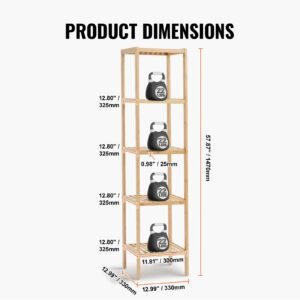 5 tier bathroom standing shelf, narrow shelving unit, display storage rack organizer, freestanding flower plant stand, multifunctional bamboo shelf ideal for bathroom, kitchen, home, natural