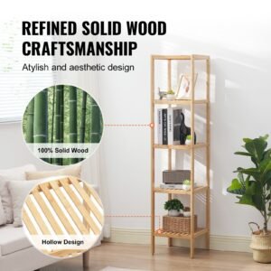 5 tier bathroom standing shelf, narrow shelving unit, display storage rack organizer, freestanding flower plant stand, multifunctional bamboo shelf ideal for bathroom, kitchen, home, natural