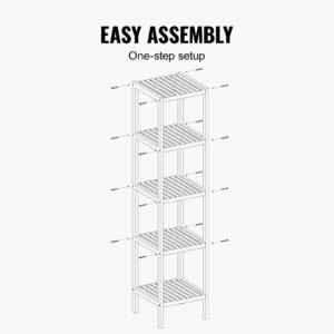 5 tier bathroom standing shelf, narrow shelving unit, display storage rack organizer, freestanding flower plant stand, multifunctional bamboo shelf ideal for bathroom, kitchen, home, natural