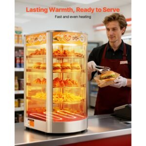 5 tier commercial food warmer display, 800w food display warmer with led light, adjustable shelf and stainless steel frame, 86 185 f air heating, 60l for hamburger, pizza, bread, fried chicken