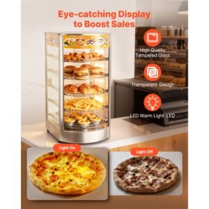 5 tier commercial food warmer display, 800w food display warmer with led light, adjustable shelf and stainless steel frame, 86 185 f air heating, 60l for hamburger, pizza, bread, fried chicken
