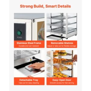 5 tier commercial food warmer display, 800w food display warmer with led light, adjustable shelf and stainless steel frame, 86 185 f air heating, 60l for hamburger, pizza, bread, fried chicken