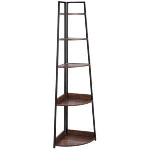 5 tier corner shelf, 70" tall corner bookshelf with metal frame & wooden shelves, industrial corner ladder shelf for living room, bedroom, office, rustic brown