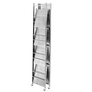 5 tier foldable storage shelf, 32w x 14d x 72h inch folding metal rack shelving unit, no assembly organizer shelf with 5 wheels & 4 hooks for pantry, kitchen, garage, basement, grey