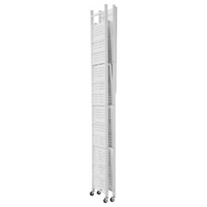 5 tier foldable storage shelf, 32w x 14d x 72h inch folding metal rack shelving unit, no assembly organizer shelf with 5 wheels & 4 hooks for pantry, kitchen, garage, basement, white