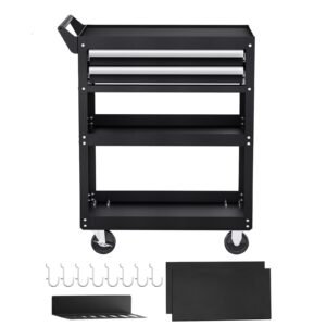 5-Tier Tool Cart with Wheels, 400 lbs Load Capacity, Rolling Work Cart with 2 Drawers & Pegboard, Mechanic Tool Storage Organizer with Locking System for Garage, Warehouse and Repair Shop, Black