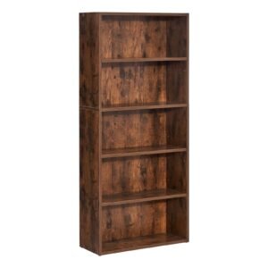 5 tiers narrow bookshelf, 53 in wooden open bookcase with height adjustable shelf, freestanding tall display storage floor bookcase bookshelf for library, bedroom, living room, office, brown