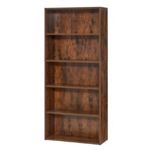 5 tiers narrow bookshelf, 53 in wooden open bookcase with height adjustable shelf, freestanding tall display storage floor bookcase bookshelf for library, bedroom, living room, office, brown