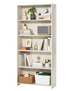 5 Tiers Wide Bookshelf, 68 in Wooden Open Bookcase with Display Storage Organizer Shelf, Freestanding Tall Display Floor Bookcase Bookshelf for Library, Bedroom, Living Room, Office, White
