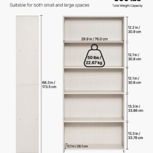 5 tiers wide bookshelf, 68 in wooden open bookcase with display storage organizer shelf, freestanding tall display floor bookcase bookshelf for library, bedroom, living room, office, white