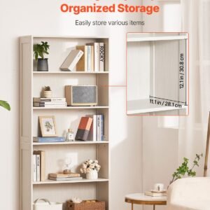 5 tiers wide bookshelf, 68 in wooden open bookcase with display storage organizer shelf, freestanding tall display floor bookcase bookshelf for library, bedroom, living room, office, white