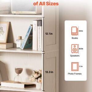 5 tiers wide bookshelf, 68 in wooden open bookcase with display storage organizer shelf, freestanding tall display floor bookcase bookshelf for library, bedroom, living room, office, white