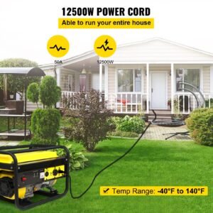 50' 50a rv camp power cord generator cord 6/3 + 8/1 awg nema 14 50p to bare wire