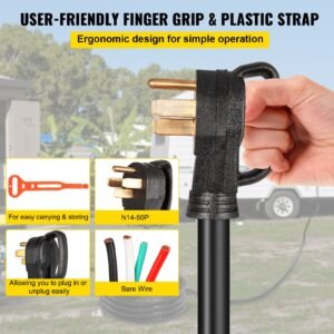 50' 50a rv camp power cord generator cord 6/3 + 8/1 awg nema 14 50p to bare wire