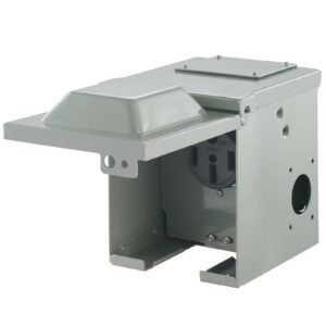 50 amp rv power outlet box, 125/250 volt, enclosed lockable outdoor rv receptacle box, nema 14 50r weatherproof electrical panel, for rv camper trailer motorhome