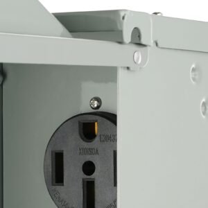 50 amp rv power outlet box, 125/250 volt, enclosed lockable outdoor rv receptacle box, nema 14 50r weatherproof electrical panel, for rv camper trailer motorhome