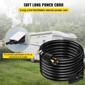 50 ft 30 amp generator extension cord sjtw 10 awg 4 prong, nema l14 30p 125/250v heavy duty generator power cord with twist lock connector