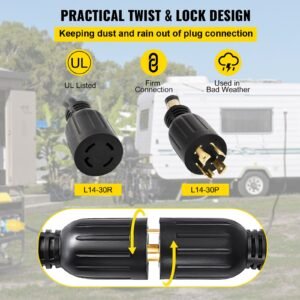 50 ft 30 amp generator extension cord sjtw 10 awg 4 prong, nema l14 30p 125/250v heavy duty generator power cord with twist lock connector