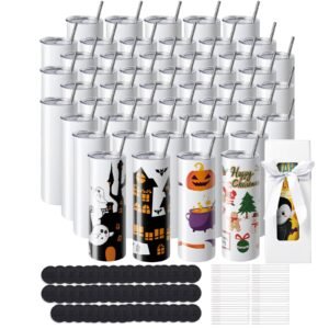 50 Pack Sublimation Tumblers 20oz Skinny Straight, Stainless Steel Sublimation Tumblers Blank, Stainless Steel Double Wall Tumbler for Heat Transfer Customized Gifts with Lid and Straw, Gift Box