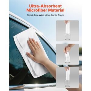 50 pack white microfiber cleaning cloth, 12 x 12 in premium microfiber towels, lint free and scratch free, absorbent cleaning rags for car, household, kitchen, window, spa, hotel & bathroom