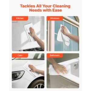 50 pack white microfiber cleaning cloth, 12 x 12 in premium microfiber towels, lint free and scratch free, absorbent cleaning rags for car, household, kitchen, window, spa, hotel & bathroom